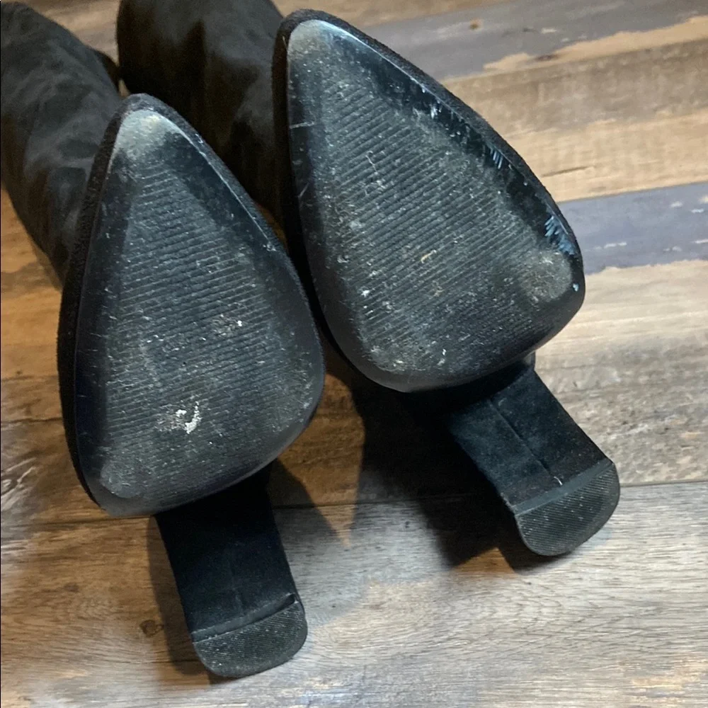 Steve Madden Womens Over The Knee Boots Heels Suede Pointed Toe Black Size 6